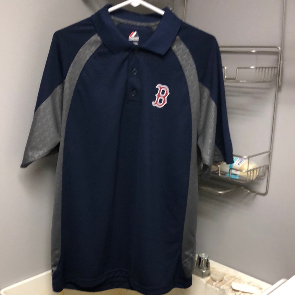 Boston Red Sox MLB Majestic Air Force Trim Navy & Gray Polo Shirt Men’s Medium